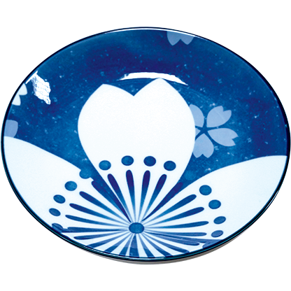 Rond Bord Blauw Witte Bloem 16.51cm