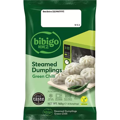 CJ Bibigo Microwavable Steamed Mandu Green Chilli